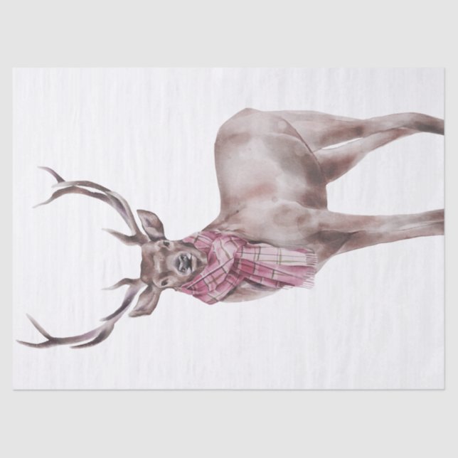 Red Deer Tartan Scalf Watercolor Tissue Paper (Front)