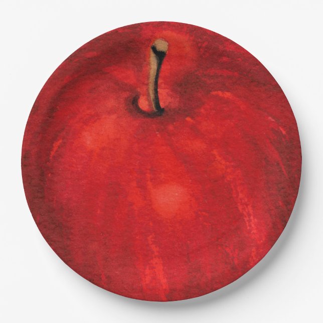 'Red Delicious' Watercolor Apple Paper Plate (Front)