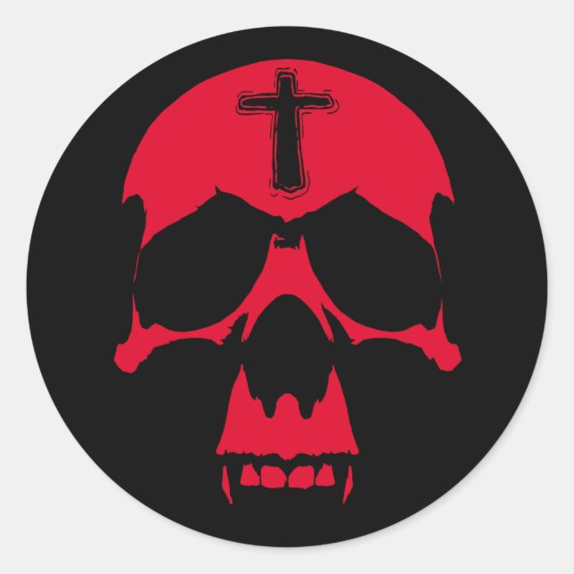 Red Demon Skull Gothic Graphic Design Classic Round Sticker (Front)