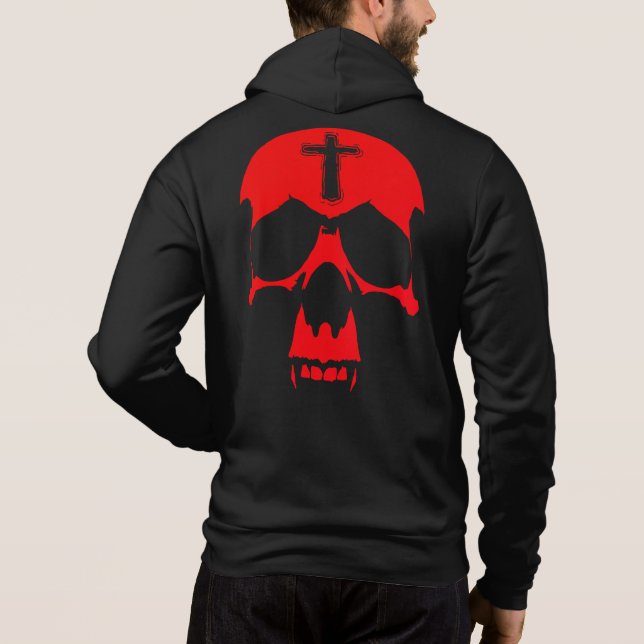Red Demon Skull Gothic Graphic Design Hoodie (Back)
