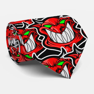 Red Demon with Green Eyes Retro Art Tie