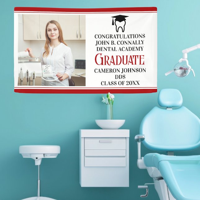 Red Dental School Graduation Party Photo Banner (Creator Uploaded)