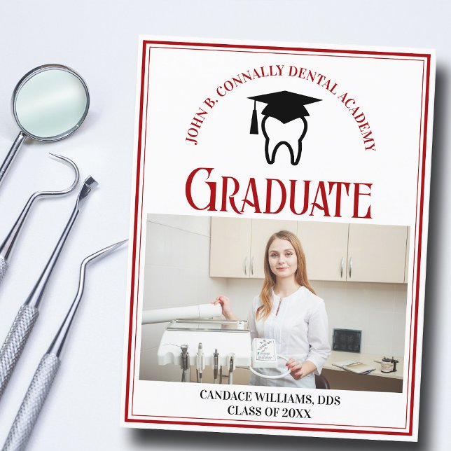 Red Dental School Photo Custom Graduation Announcement Postcard (Creator Uploaded)