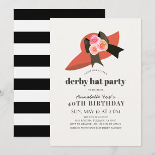 Red Derby Hat Rose Birthday Party Invitation