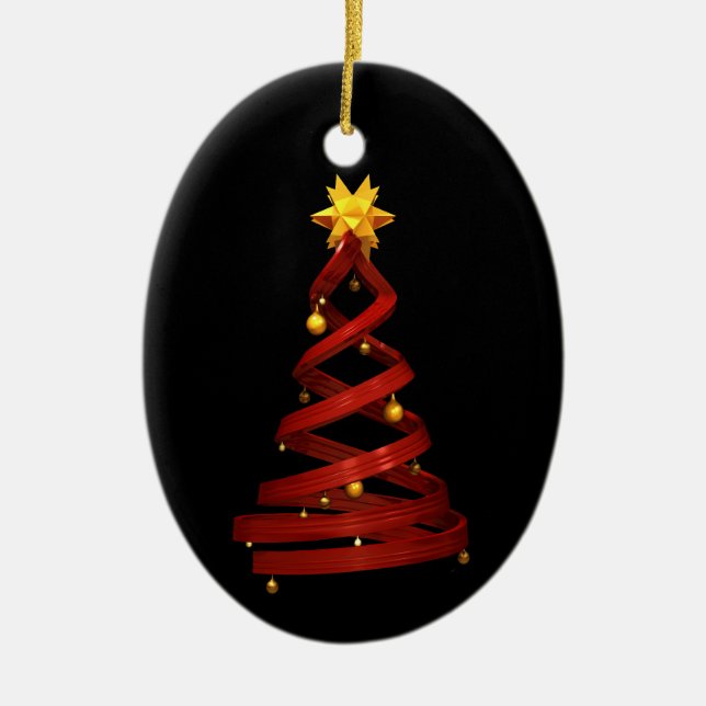 Red design pine and golden balls ceramic tree decoration (Front)
