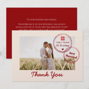 Red destination wedding double happiness photo thank you card