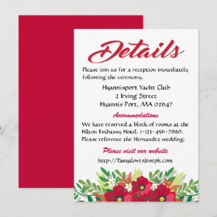Red Details Directions Burgundy Flowers Wedding Invitation