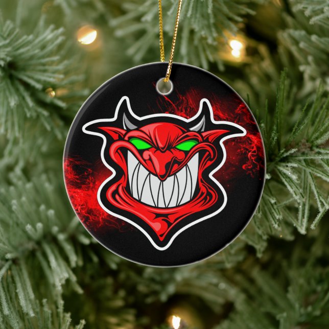 Red Devil Demon Mascot Ceramic Christmas Ornament (Tree)