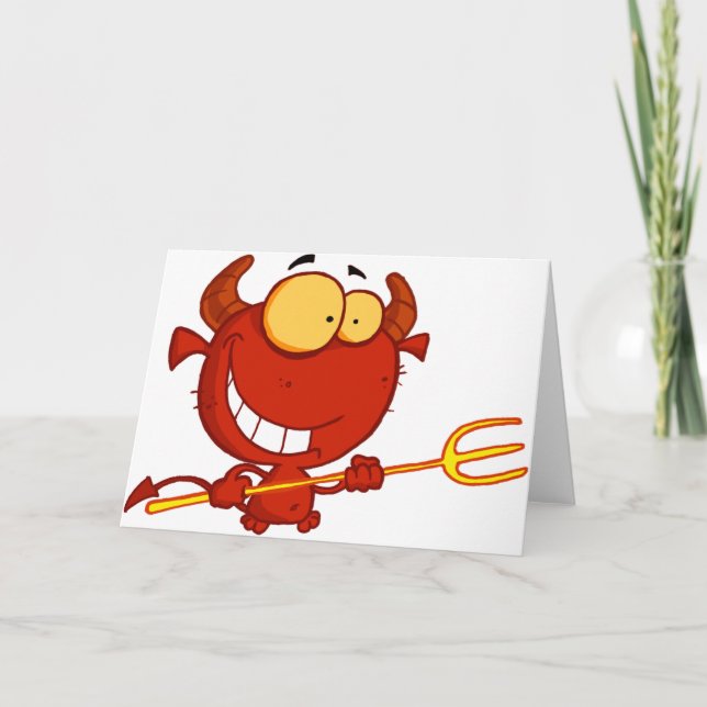 Red Devil Holding A Pitchfork Greeting Cards (Front)