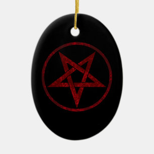 Red Devil Pentagram Ceramic Tree Decoration