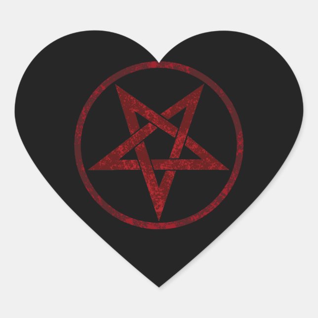 Red Devil Pentagram Heart Sticker (Front)