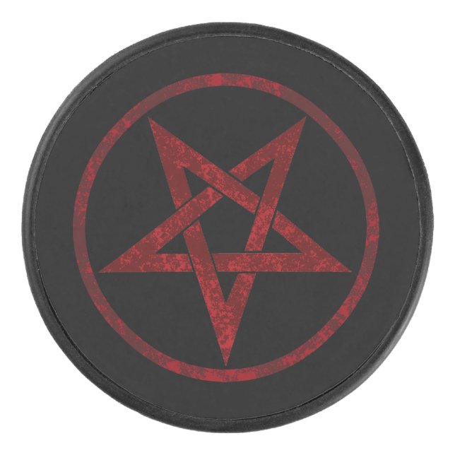 Red Devil Pentagram Hockey Puck (Front)