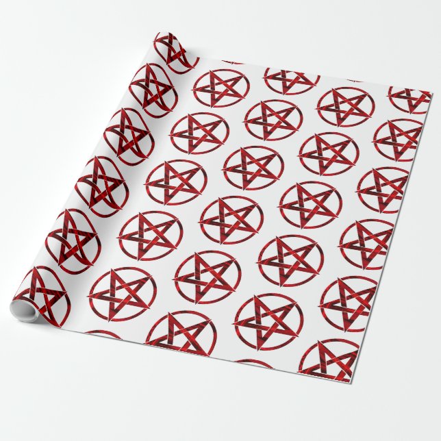 Red Devil Pentagram Wrapping Paper (Unrolled)