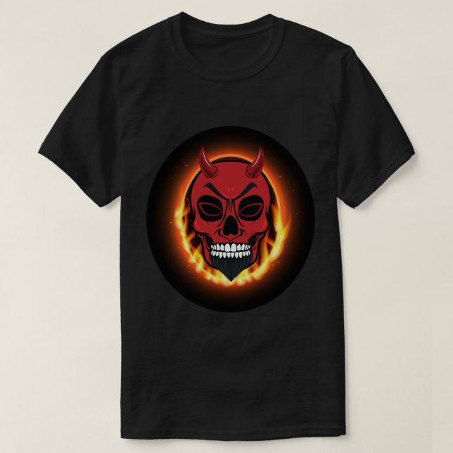 Red Devil Skull Skeleton Demon Tshirt (Design Front)
