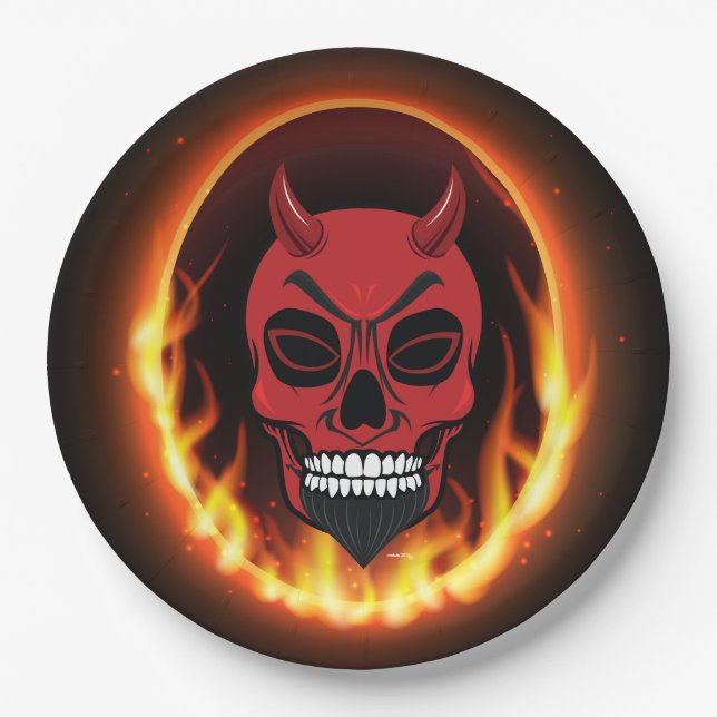 Red Devil Skull Skeleton Paper Plates (Front)