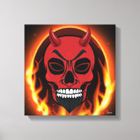 Red Devil Skull Skeleton with fire and flames art
