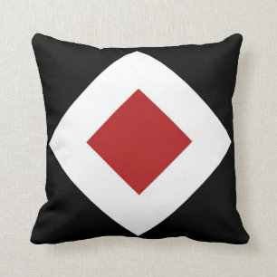 Red Diamond, Bold White Border on Black Cushion