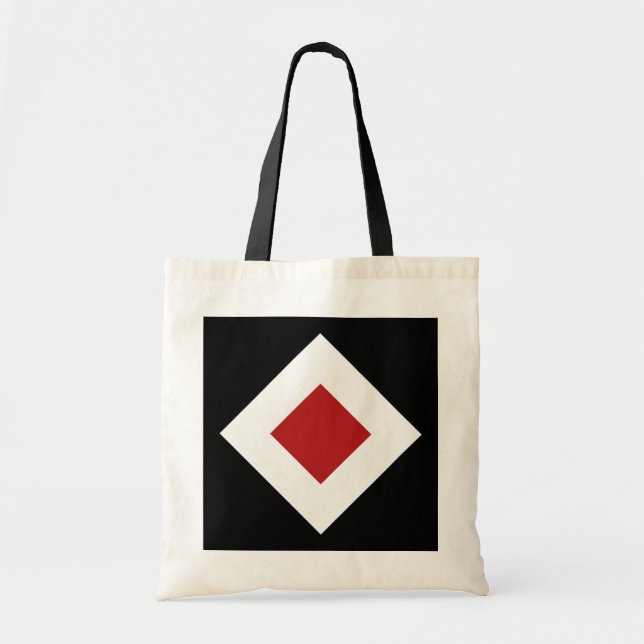 Red Diamond, Bold White Border on Black Tote Bag (Front)