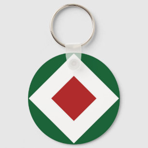 Red Diamond, Bold White Border on Green Key Ring