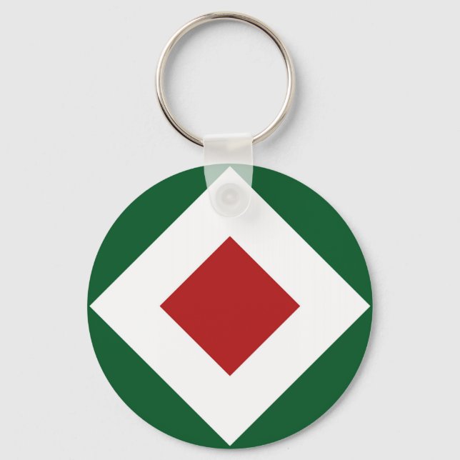 Red Diamond, Bold White Border on Green Key Ring (Front)