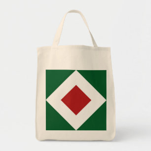 Red Diamond, Bold White Border on Green Tote Bag