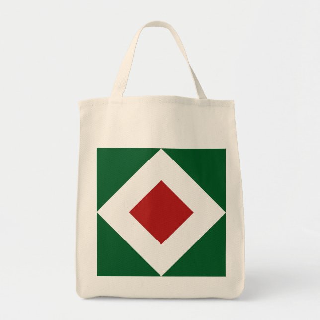 Red Diamond, Bold White Border on Green Tote Bag (Front)