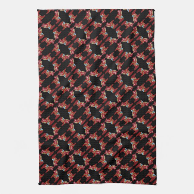 Red Diamond Dala Horses Dishtowel Tea Towel (Vertical)