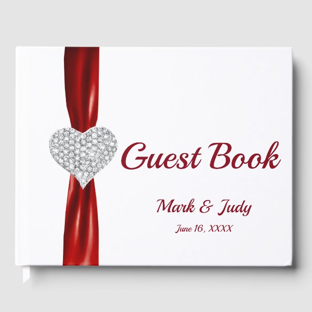 Red Diamond Heart Wedding Guestbook (Front)
