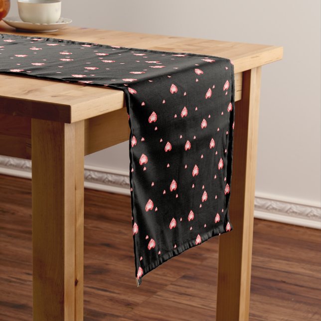 Red Diamond Hearts Seamless Pattern Short Table Runner (In Situ)