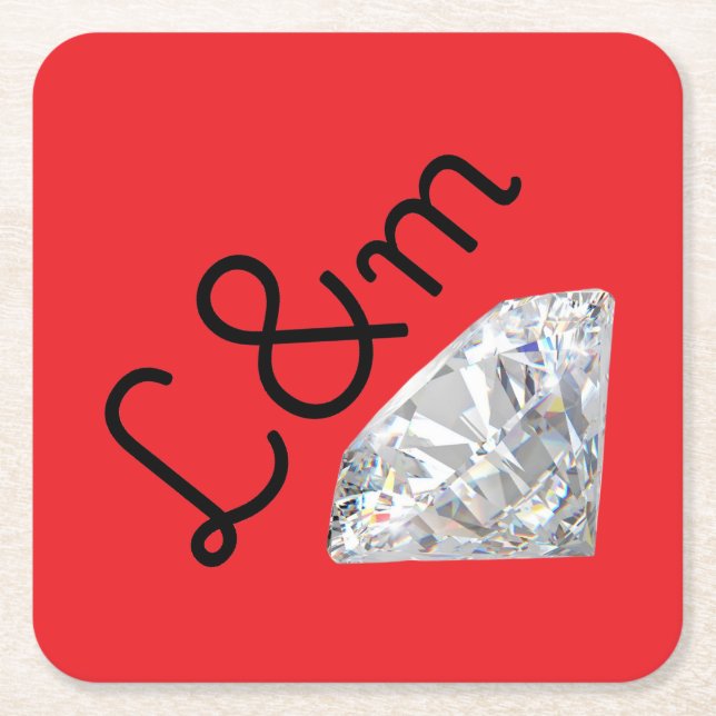 ​Red Diamond Monogram Square Coaster (Front)