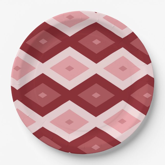 Red diamond pattern paper plate (Front)