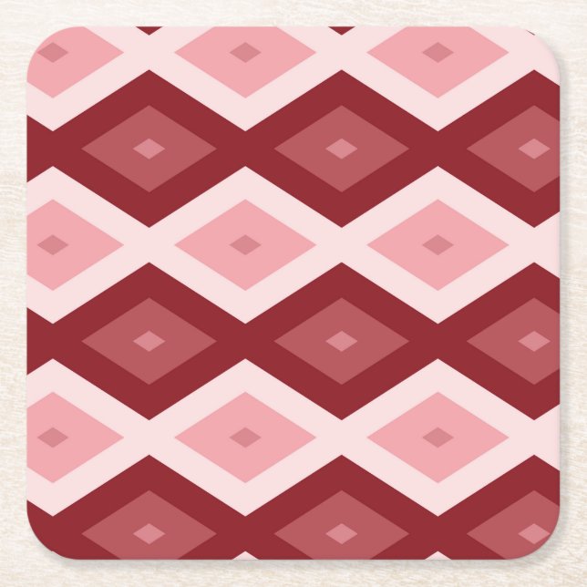 Red diamond pattern square paper coaster (Front)