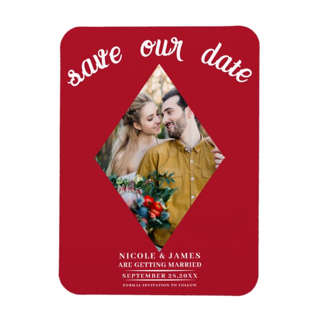 Red Diamond Photo Wedding Save the Date Magnet (Vertical)