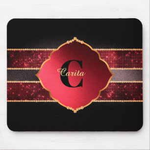 Red Diamonds Monogram Mouse Pad
