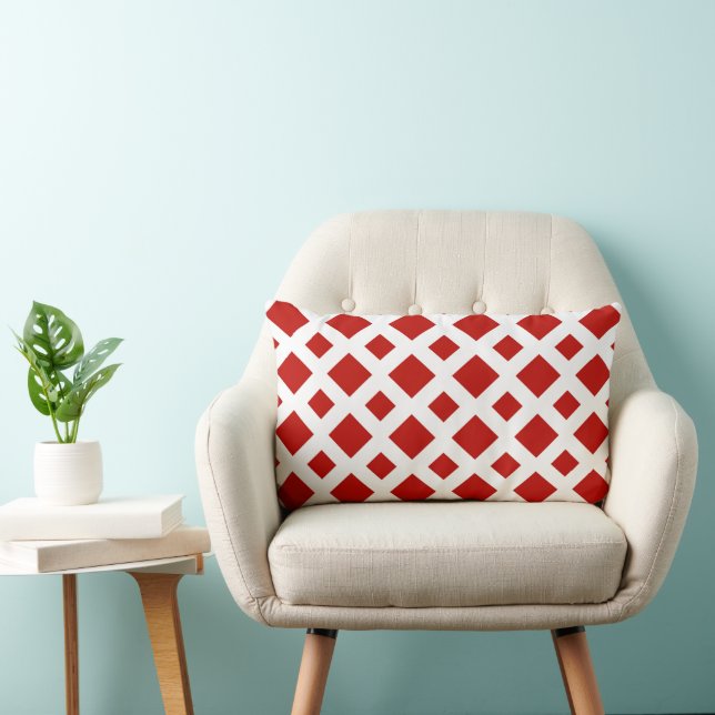 Red Diamonds on White Lumbar Cushion (Chair)