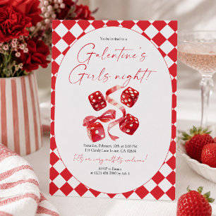 Red Dice & Ribbon Galentine’s Girls Night Party Invitation