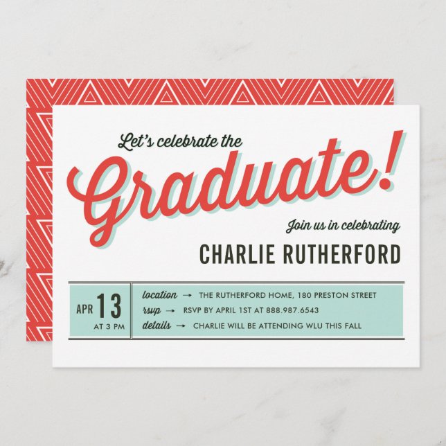Red Diner Retro Typography Graduation Party Invitation (Front/Back)