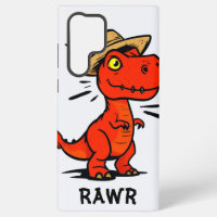 Red Dino in Straw Hat - Cartoon Reptile Art