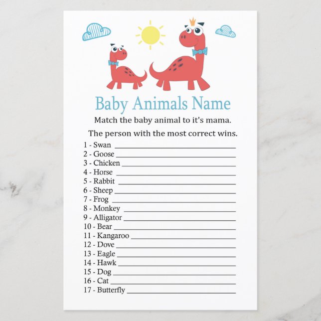 Red dinosaur Baby Animals Name Game (Front)