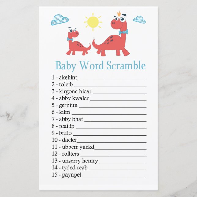 Red dinosaur Baby word scramble game (Front)