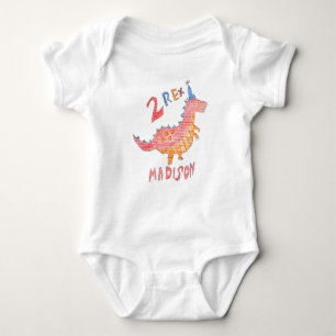 Red dinosaur two rex 2nd birthday party baby bodysuit