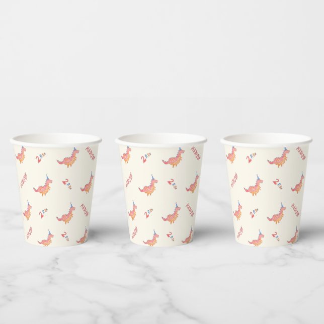 Red dinosaur two rex 2nd birthday party  paper cups (Multi)