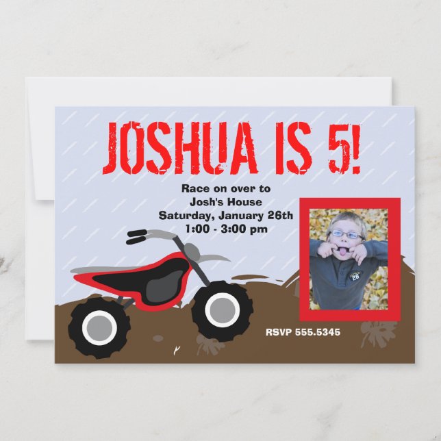 Red Dirt Bike Birthday Invitation (Front)