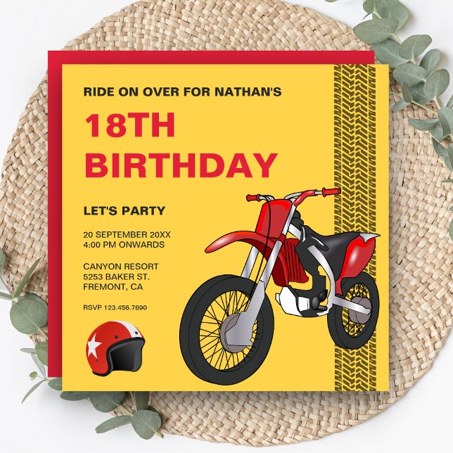 Red Dirt Bike Motocross Birthday Party Invitation (Creator Uploaded)