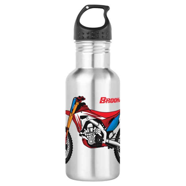 Red dirt bike motorcycle 532 ml water bottle (Front)