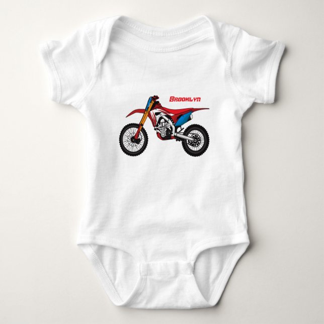 Red dirt bike motorcycle baby bodysuit (Front)