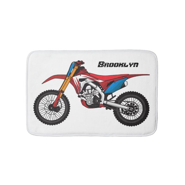 Red dirt bike motorcycle bath mat (Front)