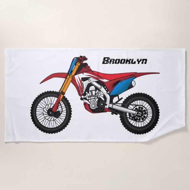 Red dirt bike motorcycle  beach towel (Front)