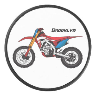 Red dirt bike motorcycle  hockey puck