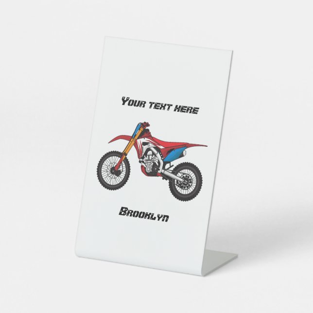 Red dirt bike motorcycle pedestal sign (Front)